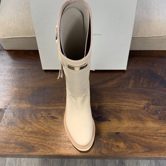 Brunello Cucinelli Cream Leather Knee High Boots - Picture 2 of 5